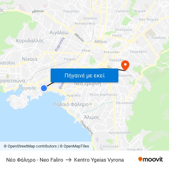 Νέο Φάληρο - Neo Faliro to Kentro Ygeias Vyrona map