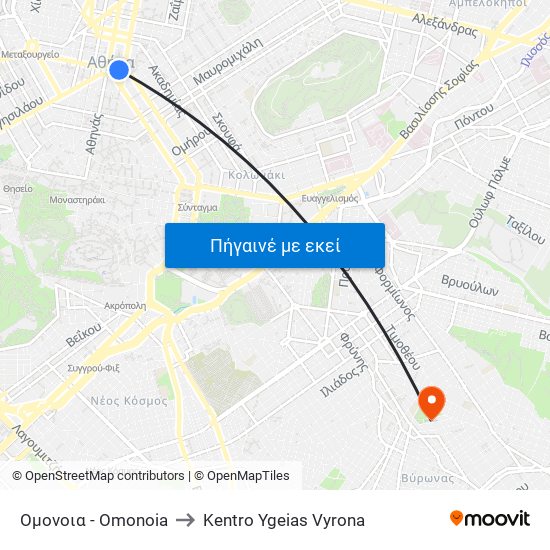 Ομονοια - Omonoia to Kentro Ygeias Vyrona map