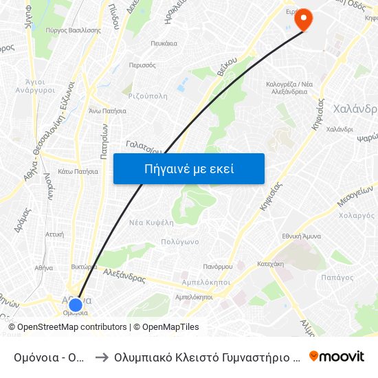 Ομόνοια - Omonoia to Ολυμπιακό Κλειστό Γυμναστήριο Νίκος Γκάλης map