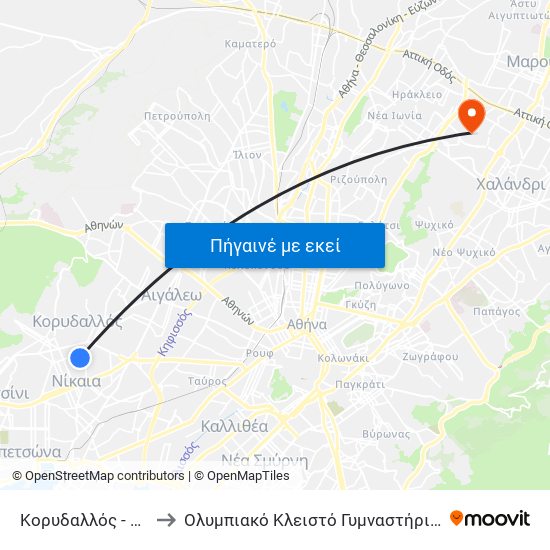 Κορυδαλλός - Koridalos to Ολυμπιακό Κλειστό Γυμναστήριο Νίκος Γκάλης map