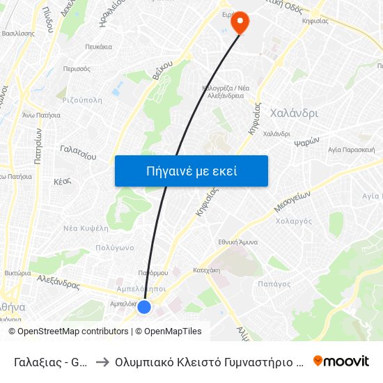 Γαλαξιας - Galaxias to Ολυμπιακό Κλειστό Γυμναστήριο Νίκος Γκάλης map