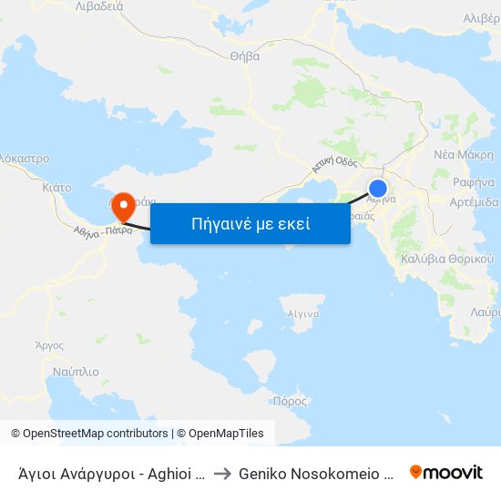 Άγιοι Ανάργυροι - Aghioi Anargyroi to Geniko Nosokomeio Korinthou map