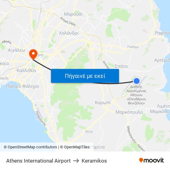 Athens International Airport to Keramikos map