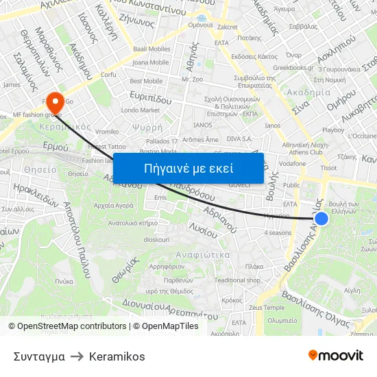 Συνταγμα to Keramikos map