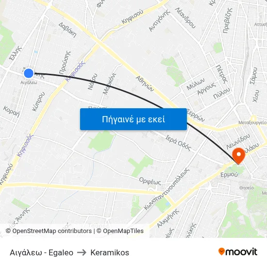 Αιγάλεω - Egaleo to Keramikos map