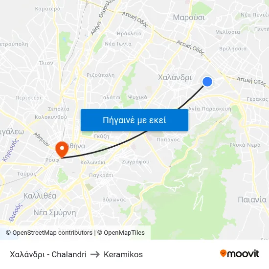 Χαλάνδρι - Chalandri to Keramikos map