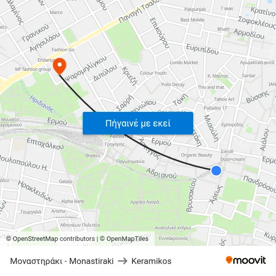 Μοναστηράκι - Monastiraki to Keramikos map