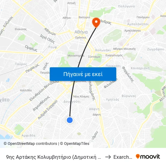 9ης Αρτάκης Κολυμβητήριο (Δημοτική Στάση) to Exarcheia map