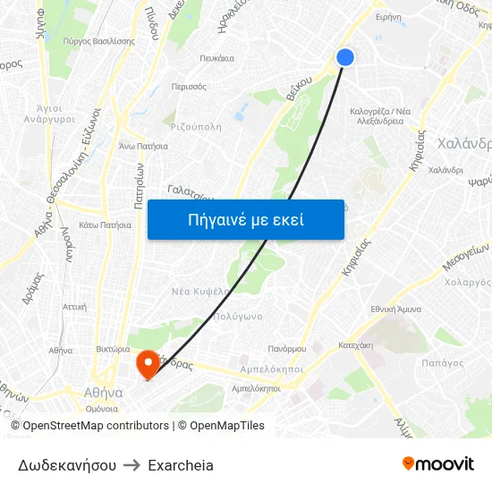 Δωδεκανήσου to Exarcheia map