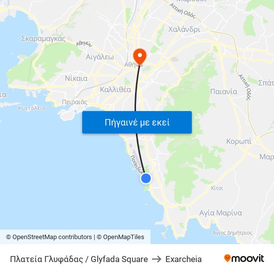 Πλατεία Γλυφάδας / Glyfada Square to Exarcheia map