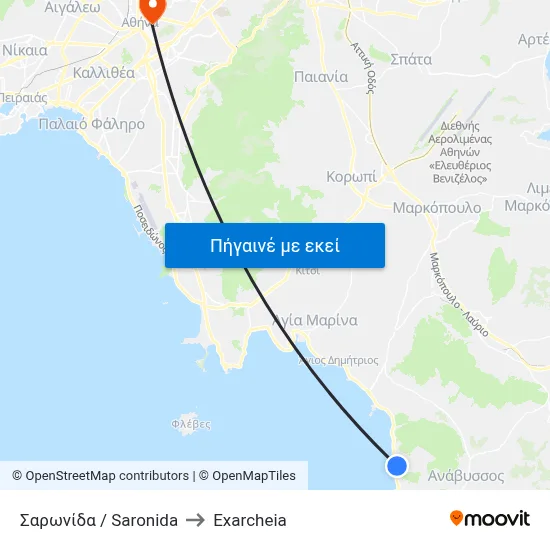 Σαρωνίδα / Saronida to Exarcheia map