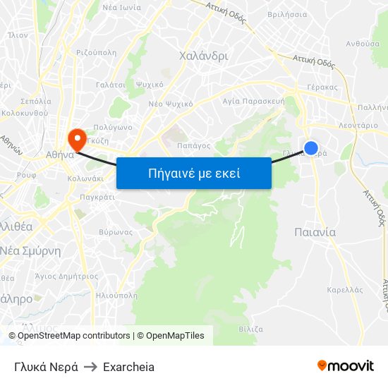Γλυκά Νερά to Exarcheia map