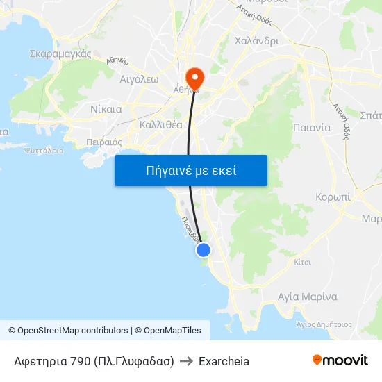 Αφετηρια 790 (Πλ.Γλυφαδασ) to Exarcheia map