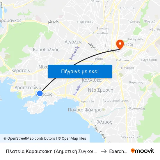 Πλατεία Καραισκάκη (Δημοτική Συγκοινωνία) to Exarcheia map