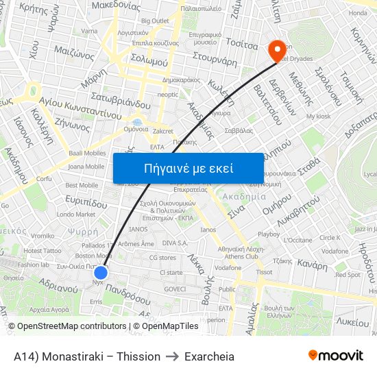 A14) Monastiraki – Thission to Exarcheia map