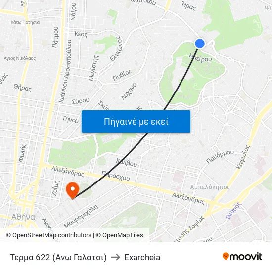 Τερμα 622 (Ανω Γαλατσι) to Exarcheia map