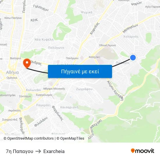 7η Παπαγου to Exarcheia map