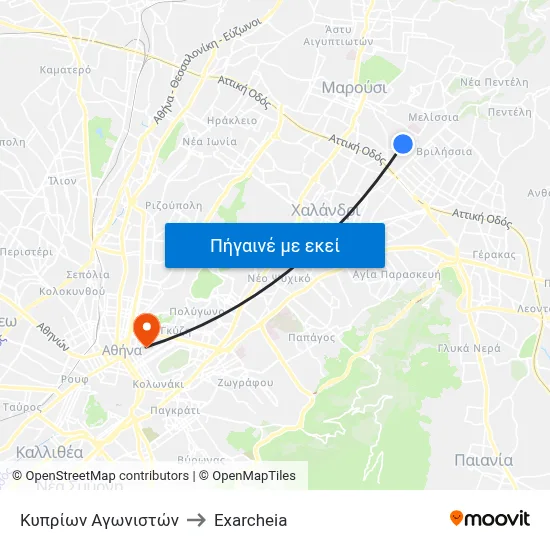 Κυπρίων Αγωνιστών to Exarcheia map