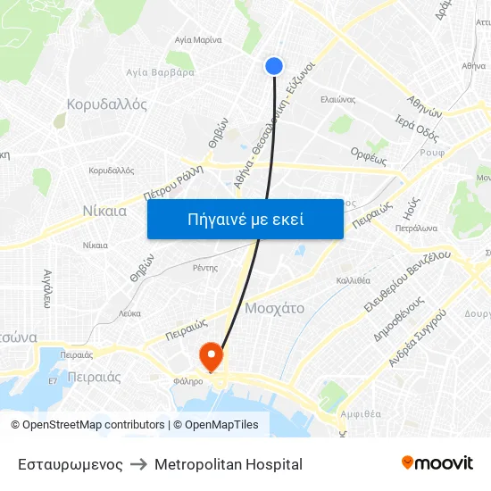 Εσταυρωμενος to Metropolitan Hospital map