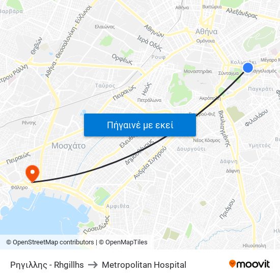 Ρηγιλλης - Rhgillhs to Metropolitan Hospital map