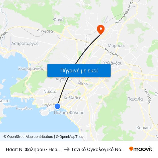 Ησαπ Ν. Φαληρου - Hsap N. Falhroy to Γενικό Ογκολογικό Νοσ. Κηφισιάς map