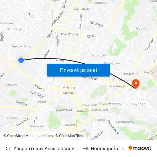 Στ. Υπεραστικων Λεωφορειων Κηφισου - Kifisos Intercity Bus Station to Νοσοκομείο Παίδων Αγία Σοφία map