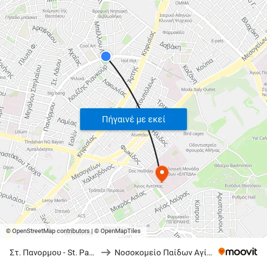 Στ. Πανορμου - St. Panormoy to Νοσοκομείο Παίδων Αγία Σοφία map