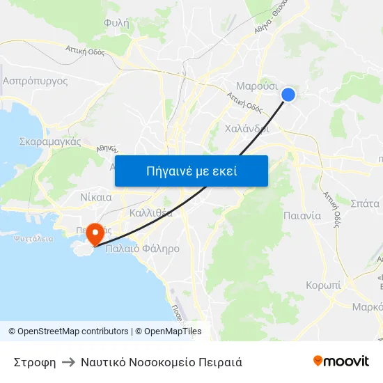 Στροφη to Ναυτικό Νοσοκομείο Πειραιά map