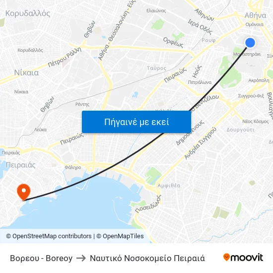 Βορεου - Boreoy to Ναυτικό Νοσοκομείο Πειραιά map