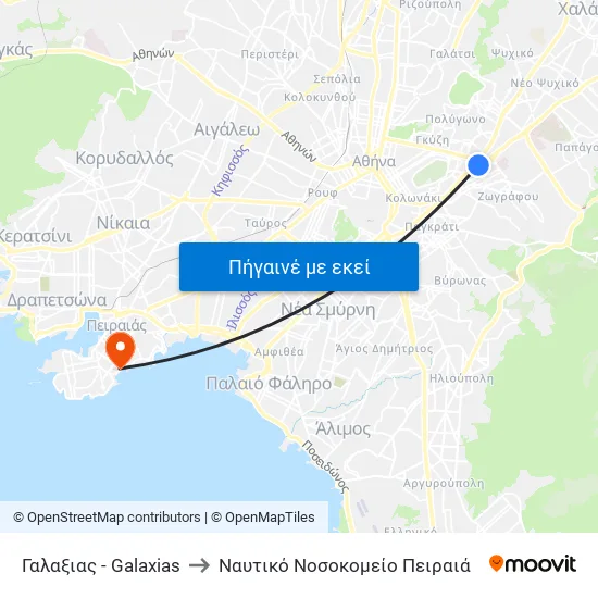 Γαλαξιας - Galaxias to Ναυτικό Νοσοκομείο Πειραιά map