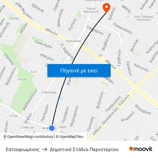 Εσταυρωμενος to Δημοτικό Στάδιο Περιστερίου map