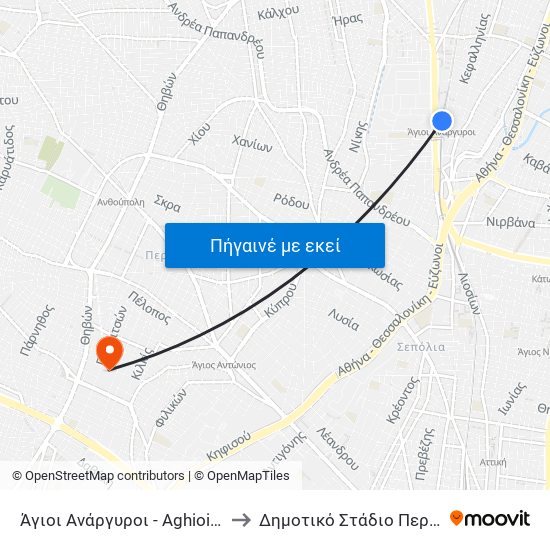 Άγιοι Ανάργυροι - Aghioi Anargyroi to Δημοτικό Στάδιο Περιστερίου map
