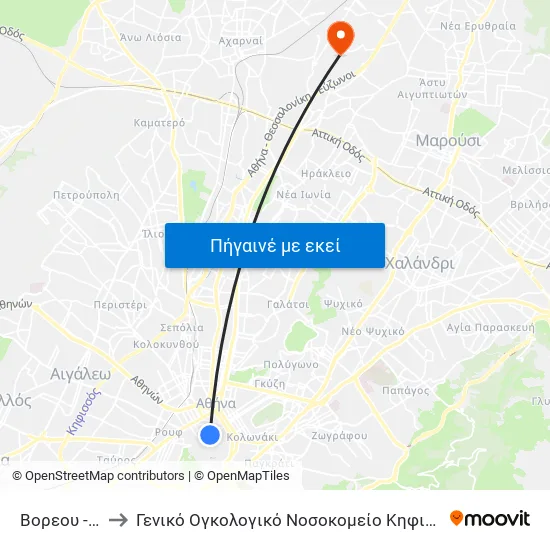 Βορεου - Boreoy to Γενικό Ογκολογικό Νοσοκομείο Κηφισιάς Οι Άγιοι Ανάργυροι map