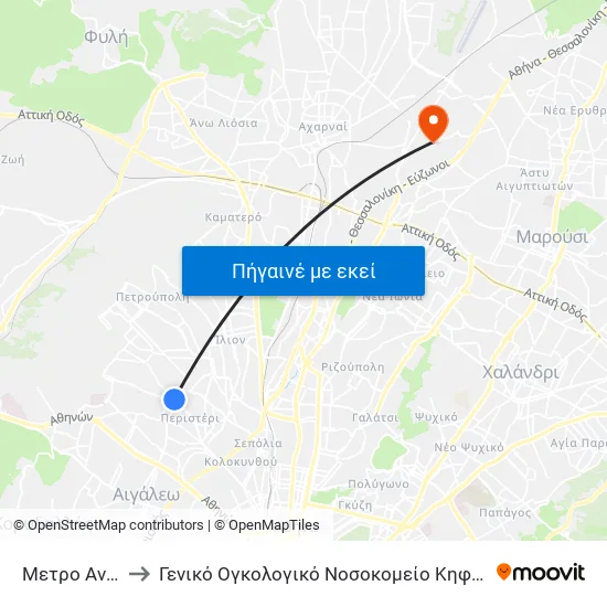 Μετρο Ανθουπολη to Γενικό Ογκολογικό Νοσοκομείο Κηφισιάς Οι Άγιοι Ανάργυροι map