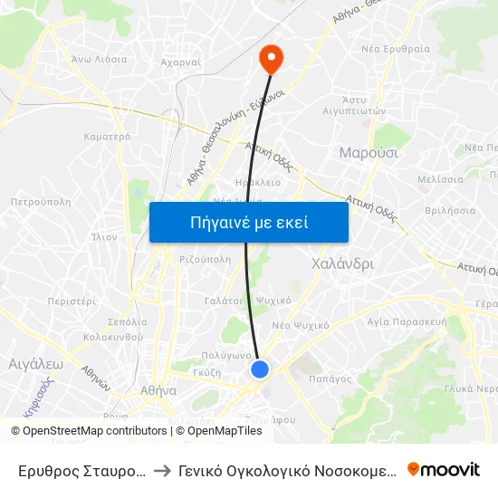Ερυθρος Σταυρος - Erythros Stayros to Γενικό Ογκολογικό Νοσοκομείο Κηφισιάς Οι Άγιοι Ανάργυροι map