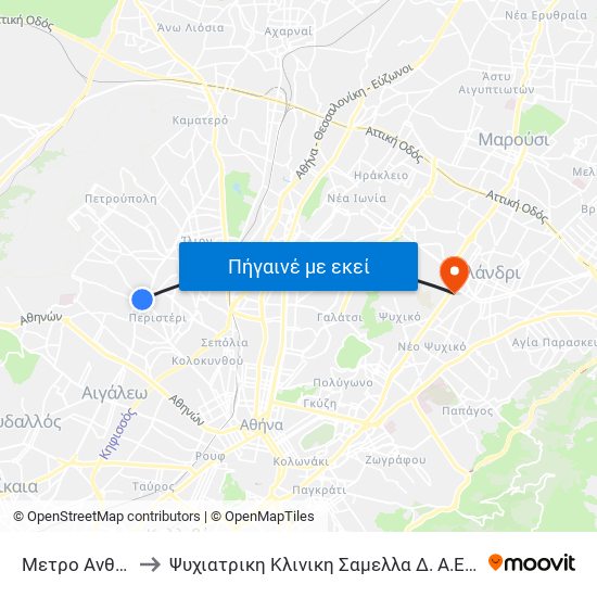 Μετρο Ανθουπολη to Ψυχιατρικη Κλινικη Σαμελλα Δ. Α.Ε. - Το Ασκληπιειον map