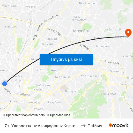 Στ. Υπεραστικων Λεωφορειων Κηφισου - Kifisos Intercity Bus Station to Παίδων Πεντέλης map