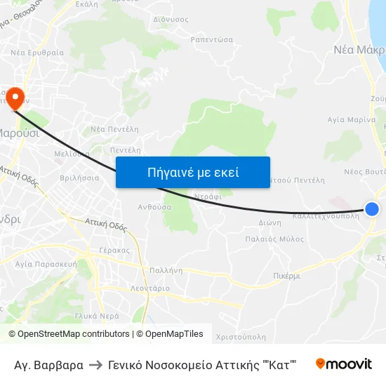 Αγ. Βαρβαρα to Γενικό Νοσοκομείο Αττικής "Κατ" map