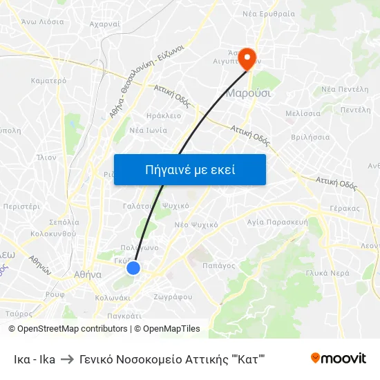 Ικα - Ika to Γενικό Νοσοκομείο Αττικής "Κατ" map