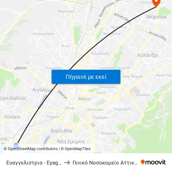 Ευαγγελιστρια - Eyaggelistria to Γενικό Νοσοκομείο Αττικής "Κατ" map