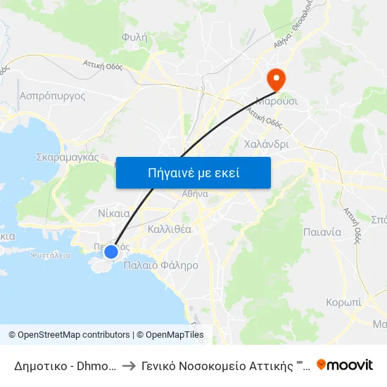 Δημοτικο - Dhmotiko to Γενικό Νοσοκομείο Αττικής "Κατ" map