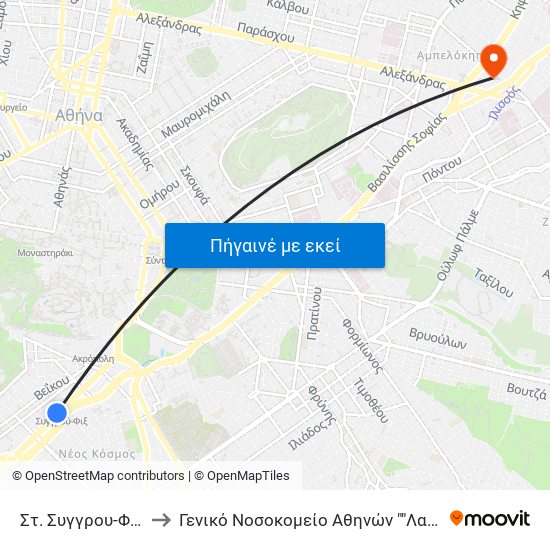 Στ. Συγγρου-Φιξ - St. Syggrou-Fix to Γενικό Νοσοκομείο Αθηνών ""Λαϊκό"" - Παράρτημα Σεβαστουπόλεως map
