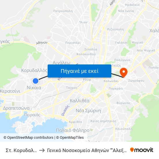 Στ. Κορυδαλλος to Γενικό Νοσοκομείο Αθηνών ""Αλεξάνδρα"" map