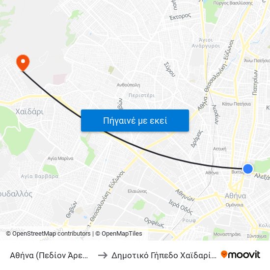 Αθήνα (Πεδίον Άρεως) to Δημοτικό Γήπεδο Χαϊδαρίου map