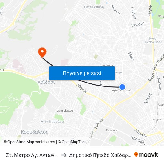 Στ. Μετρο Αγ. Αντωνιος to Δημοτικό Γήπεδο Χαϊδαρίου map