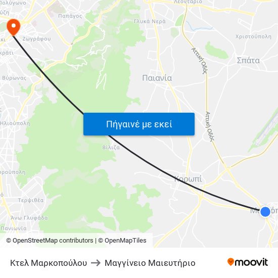 Κτελ Μαρκοπούλου to Μαγγίνειο Μαιευτήριο map