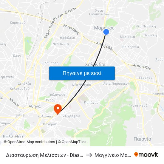 Διασταυρωση Μελισσιων - Diastayrosi Melission to Μαγγίνειο Μαιευτήριο map
