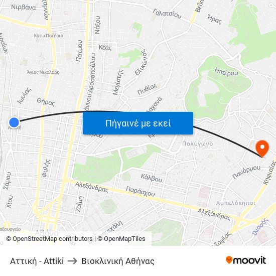 Αττική - Attiki to Βιοκλινική Αθήνας map