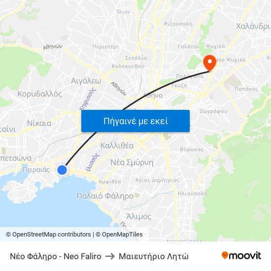 Νέο Φάληρο - Neo Faliro to Μαιευτήριο Λητώ map