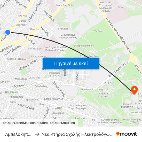 Αμπελοκηποι - Ampelokhpoi to Νέα Κτήρια Σχολής Ηλεκτρολόγων Μηχανικών & Μηχανικών Υπολογιστών map